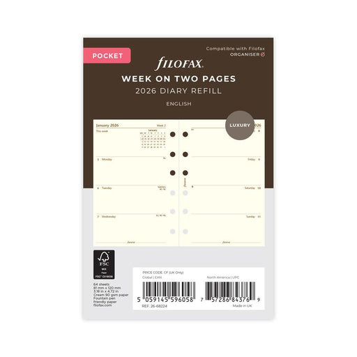 Filofax Refill Classic WTV Pocket Cotton Cream 2026 1001660_1