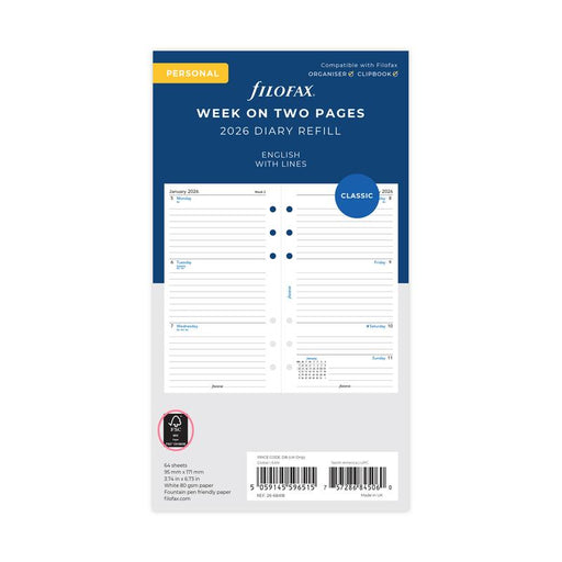 Filofax Refill Classic WTV Ruled Personal 2026 1001666_1