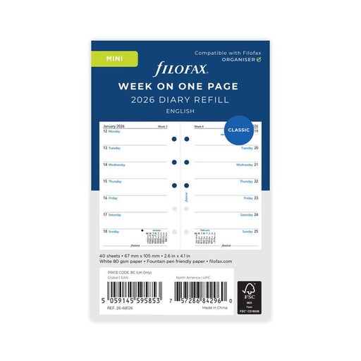 Filofax Refill Classic Week Per Page Mini 2026 1001656_1