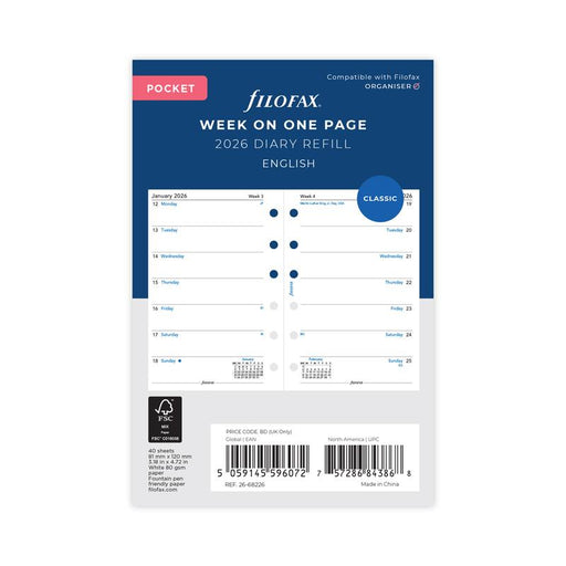 Filofax Refill Classic Week Per Page Pocket 2026 1001661_1