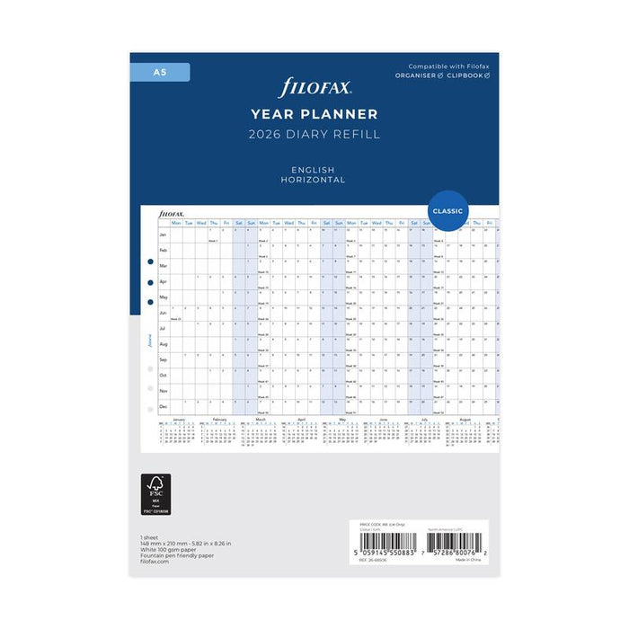 Filofax Refill Year Planner Horizontal A5 2026 1001673_1