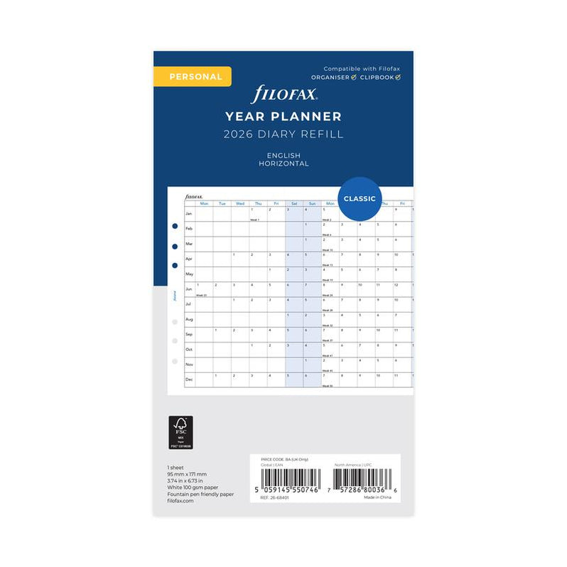 Year Planner Refill 2026 - Filofax Personal Horizontal — Marston Moor