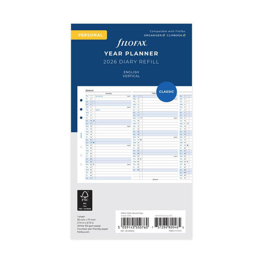 Filofax Refill Year Planner Vertical Personal 2026 1001664_1