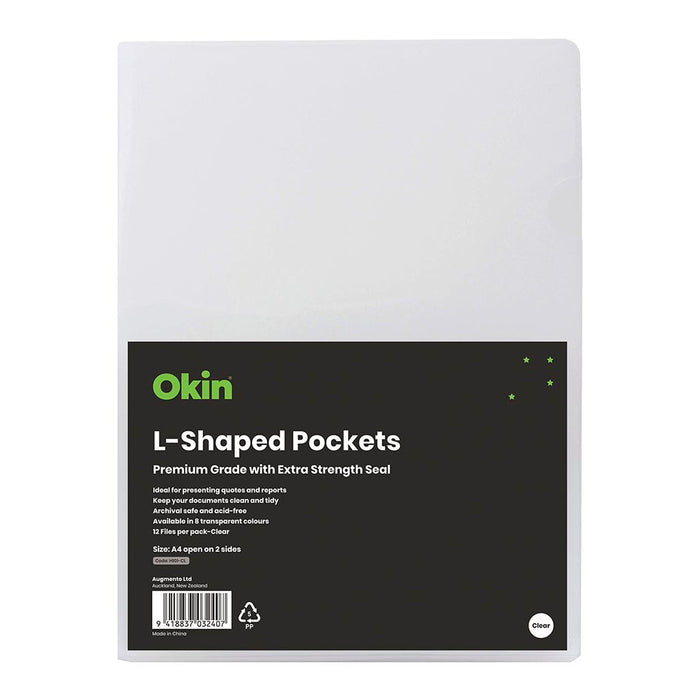 Okin L Shaped Pockets A4 Clear Pack of 12