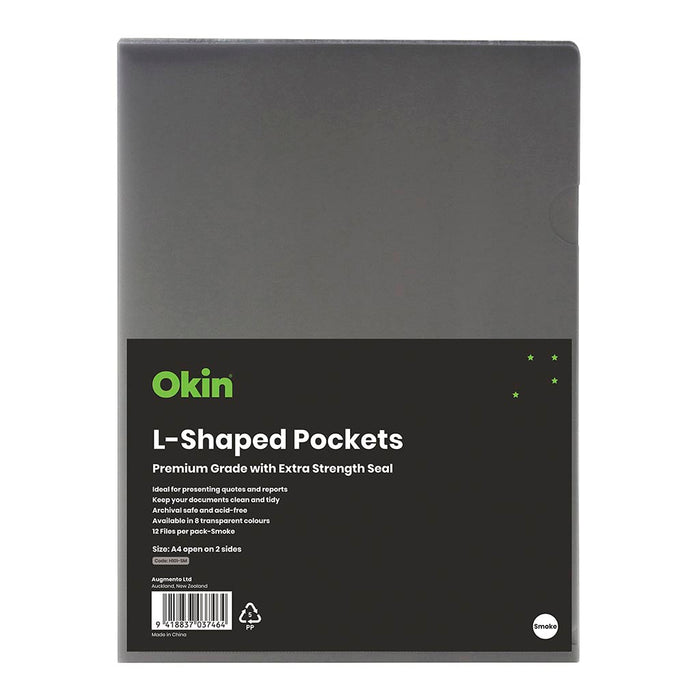 Okin L Shaped Pockets A4 Smoke Pack of 12