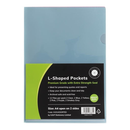 Okin L Shaped Pockets A4 Assorted Colours, Pack of 12