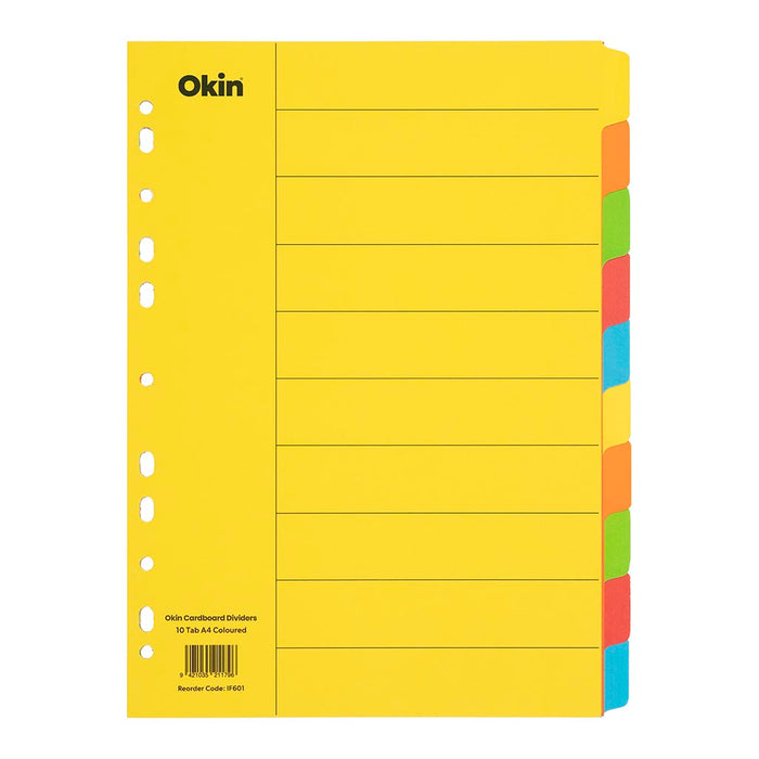 Okin Cardboard Dividers 10 Tab Coloured