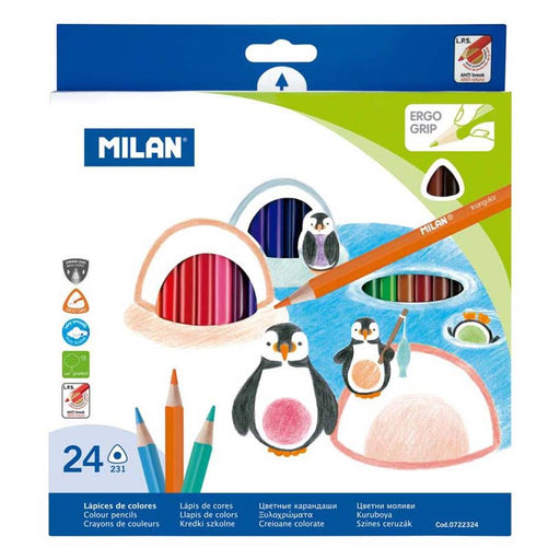 Milan 24 Assorted Triangular Coloured Pencils 2.9mm Lead_1