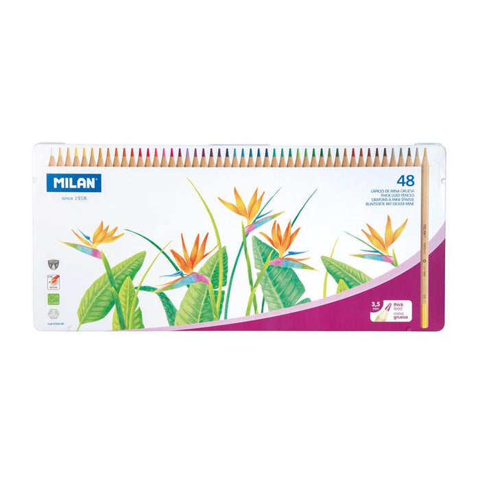 Milan 48 Coloured Pencils Thick Lead Hexagonal Metal Box_1