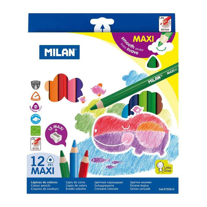 Milan Coloured Pencils Triangular Maxi Pack 12 Assorted Colours 214178_1