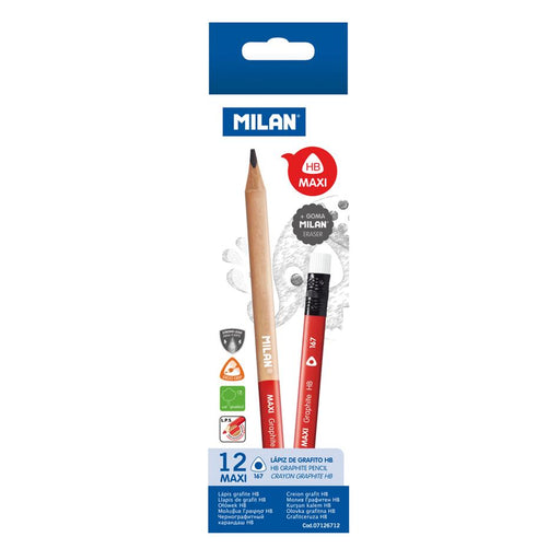 Milan HB Maxi Graphite Pencils with Eraser, Pack of 12_1