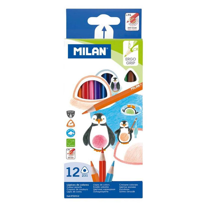 Milan Triangular Coloured Pencils Pack of 12 Assorted Colors_1