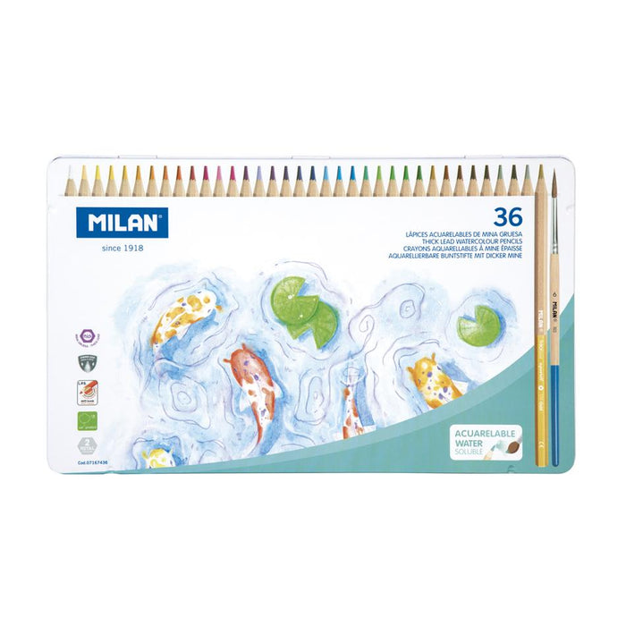 Milan Watercolour Pencils 36 Pack Hexagonal Metal Box_1