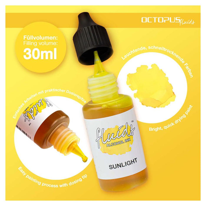 Octopus Alcohol Ink 30ml - Sunlight Yellow, Fast-Drying_2