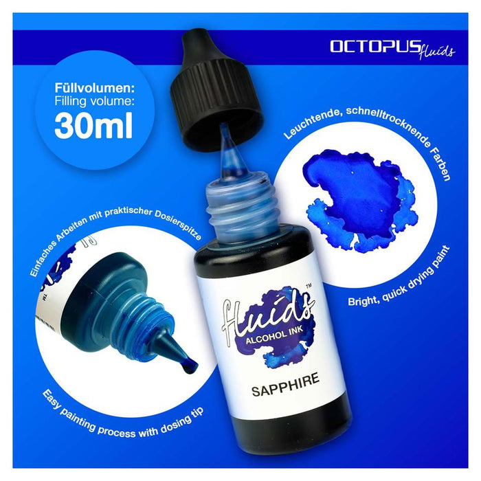 Octopus Fluids Alcohol Ink Sapphire Blue 30ml - Fast-Drying_2