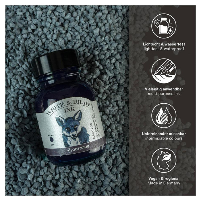 Octopus Write & Draw Ink 50ml Grey Fox - Smudge-Proof Ink_2