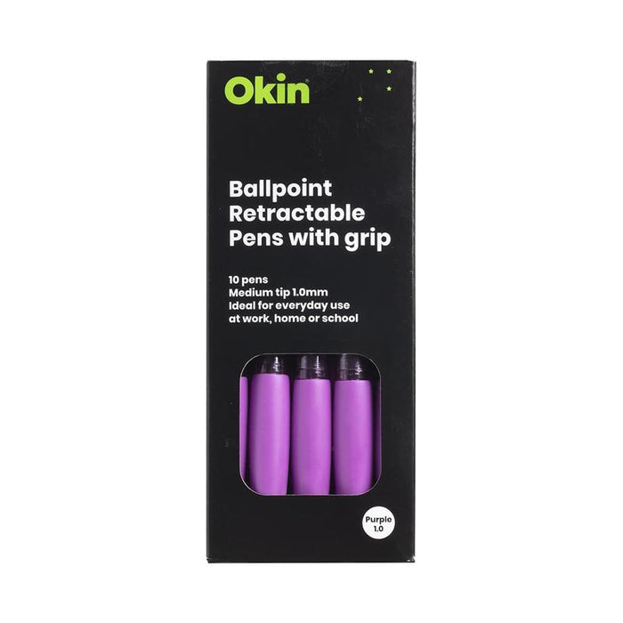 Okin Ballpoint Retractable Pen with Grip Purple IBPRGPUR_3