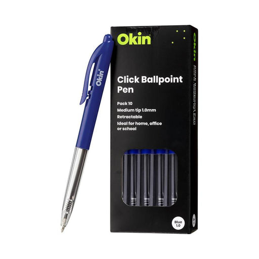 Okin Click Ballpoint Pen Medium Blue, Pack of 10 OBPCBLUE10_2