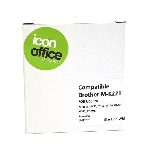 Okin Icon Compatible Brother MK Tape 9mm Black on White IMK221_1