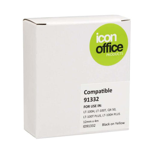 Okin Icon Compatible Dymo LetraTag Tape 91332 12mmx4m Black on Yellow ID91332_1