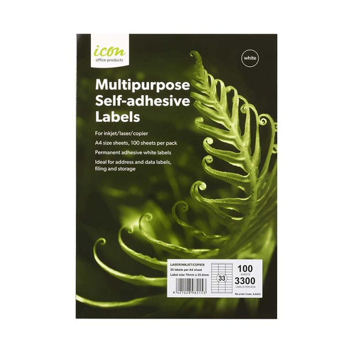 Okin Icon Multipurpose Labels 33 Per Sheet 70x25.4mm, Pack of 100 ILA433_1