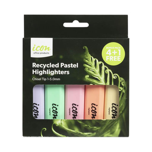 Okin Icon Recycled Highlighter Chisel Tip 4+1 Bonus Pack, Pastel IHLRASSTPB_1