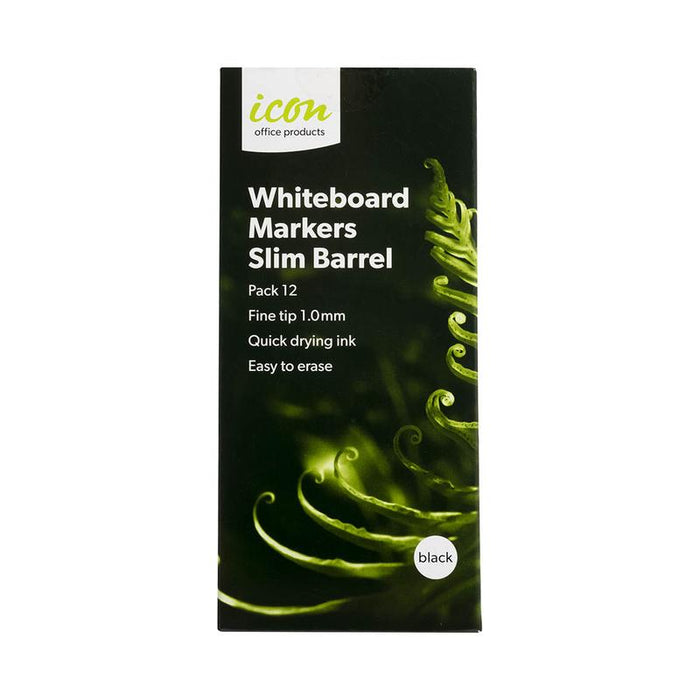 Okin Icon Whiteboard Marker Slim Barrel Fine Tip Black IWMFBLK_3