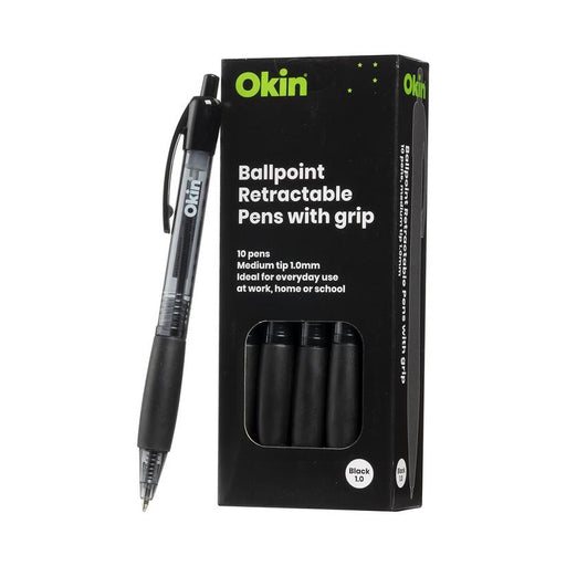 Okin Retractable Ballpoint Pen Black 1.0mm Grip IBPRGBLK_2