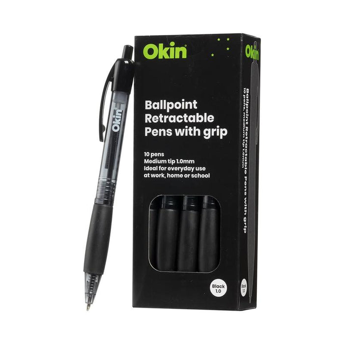 Okin Retractable Ballpoint Pen Black 1.0mm Grip IBPRGBLK_2