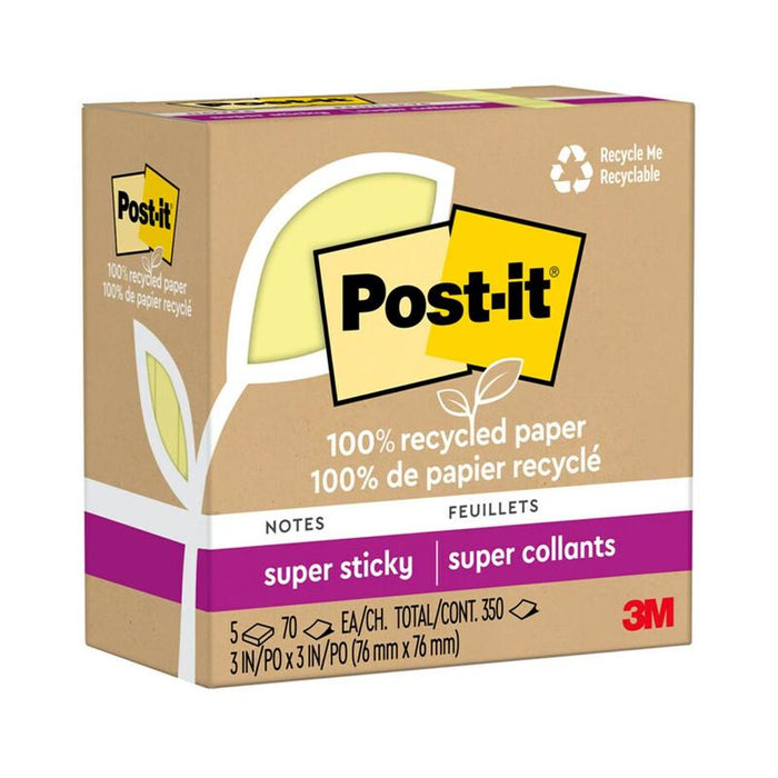 Post-it 100 Rec Super Sticky Notes 654R-5SSCY 76x76mm Yellow, Pack of 5 10971_1