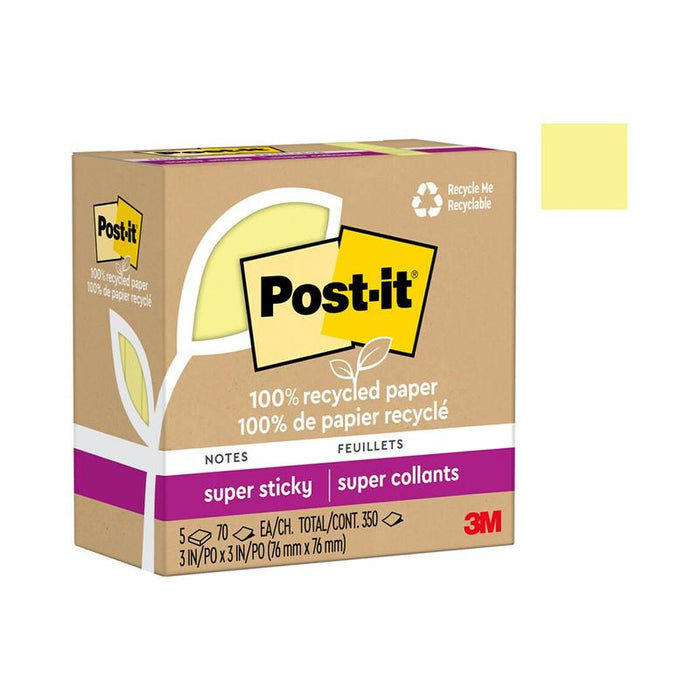Post-it 100 Rec Super Sticky Notes 654R-5SSCY 76x76mm Yellow, Pack of 5 10971_2