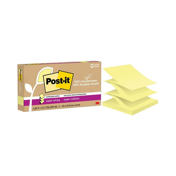 Post-it 100 Rec Super Sticky Pop Up Notes R330R-6SSCY 76x76mm Yellow, Pack of 6 10974_2