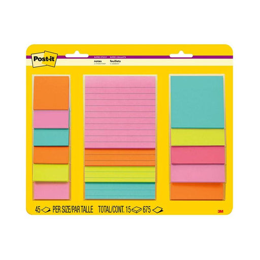 Post-it Super Sticky Notes 4423-15SSMIA Supernova Neons Combo, Pack of 15 10771_1