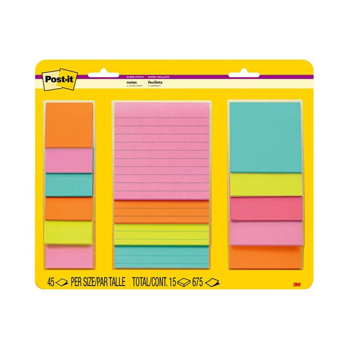 Post-it Super Sticky Notes 4423-15SSMIA Supernova Neons Combo, Pack of 15 10771_1