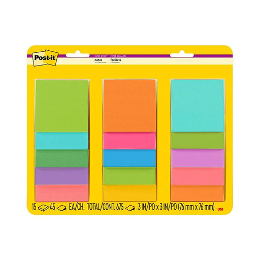 Post-it Super Sticky Notes 654-15SSMULT12 76x76mm Bright, Pack of 15 10772_1