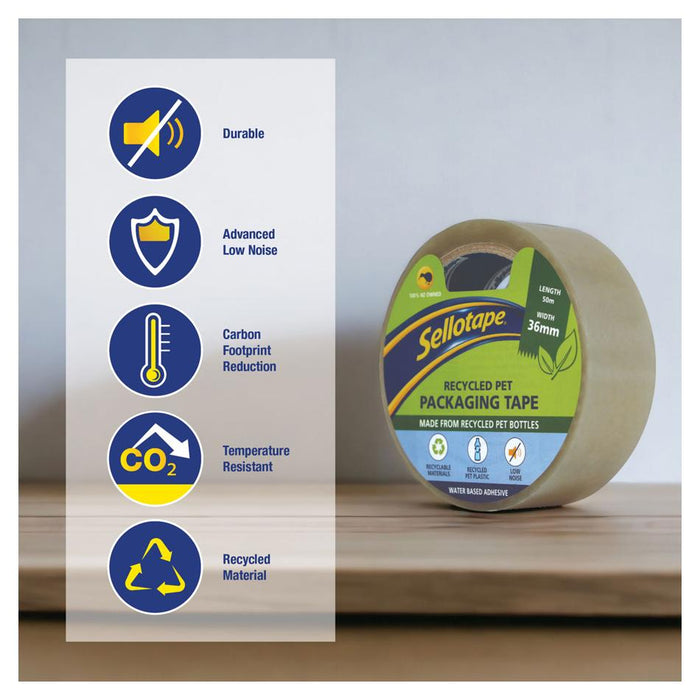 Sellotape Low Noise Recycled PET Packaging Tape 36mm x 50m_3