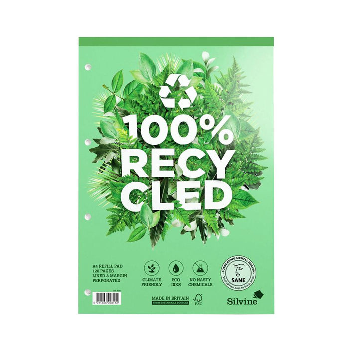 Silvine A4 Refill Pad 100% Recycled 120 Pages Ruled R101_1