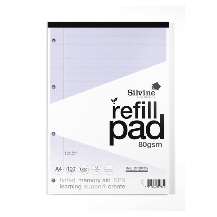 Silvine A4 Tinted Refill Pad 100 Pages 8mm Lined Violet_1