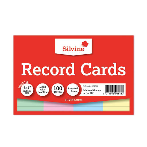 Silvine Record Cards 6x4 Ruled Assorted Colours 564AC_1