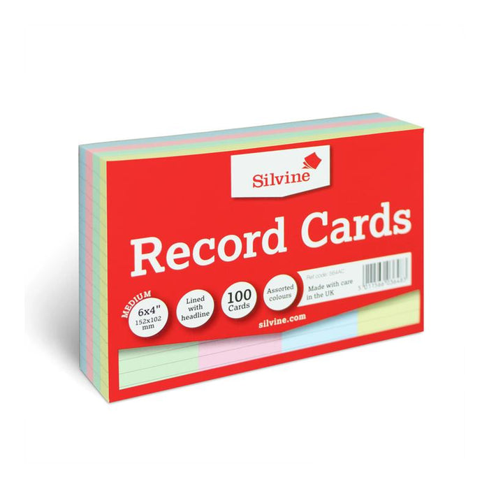 Silvine Record Cards 6x4 Ruled Assorted Colours 564AC_2