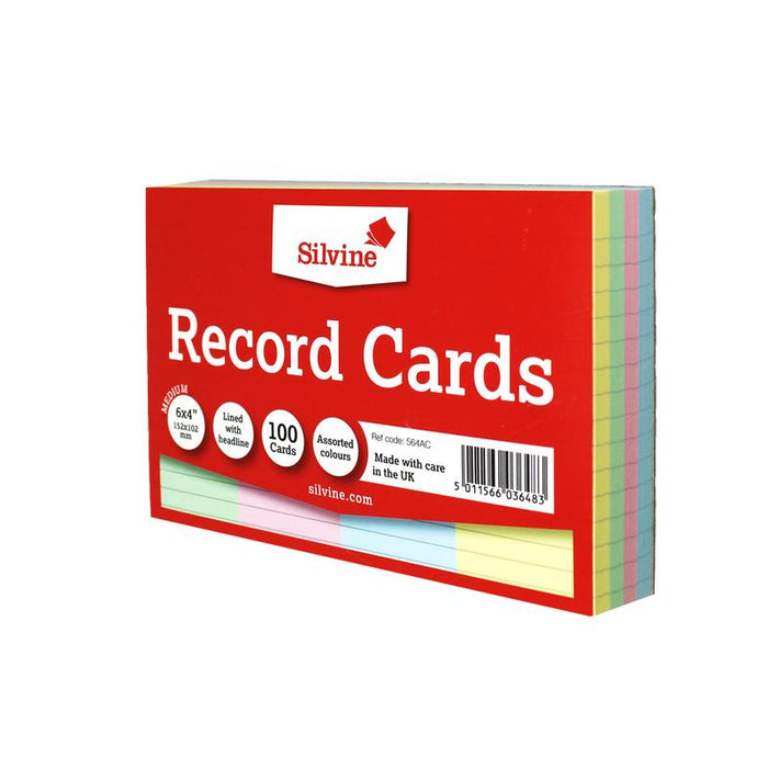 Silvine Record Cards 6x4 Ruled Assorted Colours 564AC_4
