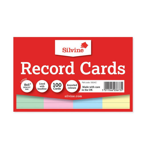 Silvine Record Cards 8x5 Ruled Assorted Colours 585AC_1