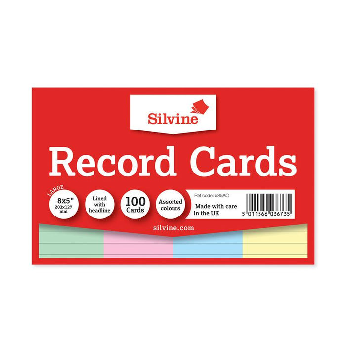 Silvine Record Cards 8x5 Ruled Assorted Colours 585AC_1