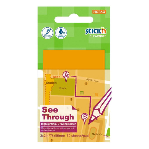 Stick'n Clearnote Orange Sticky Notes 76x51mm 50 Sheets_1