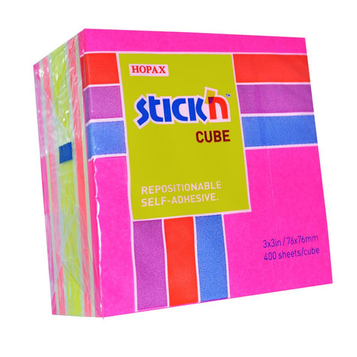 Stick'n Cube 76mm Sticky Notes, 400 Sheets, Neon Colors_1