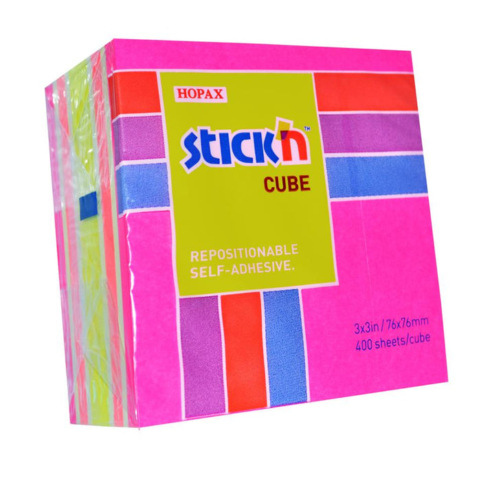 Stick'n Cube 76mm Sticky Notes, 400 Sheets, Neon Colors_1