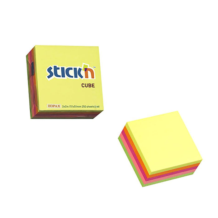 Stick'n Neon Note Cube 51mm 250 Sheets, Assorted Colors_1