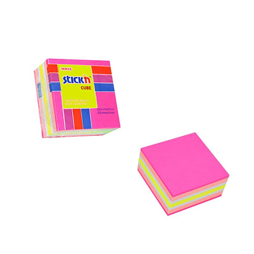 Stick'n Note Cube 51x51mm 250 Sheets Neon & Pastel Mix Magenta Front 200976_1