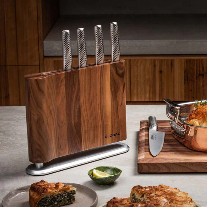 Global UKU 6 Piece Knife Block - Walnut