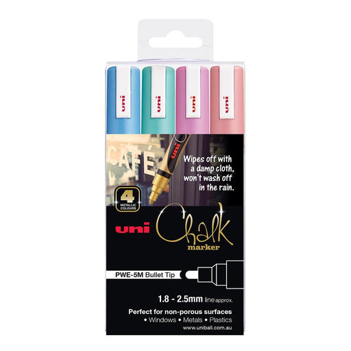 Uni 4-Pack Liquid Chalk Markers 1.8-2.5mm Metallic PWE-5M_1